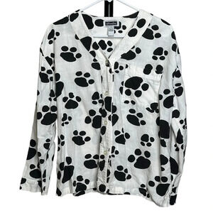 Xhilaration Dog Paw Print Cotton Pajama Top Size Medium Black White Dalmatian